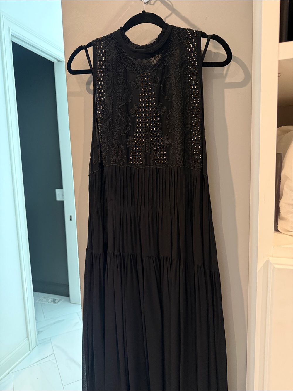 Free People Black Embellished Tiered Maxi Dress